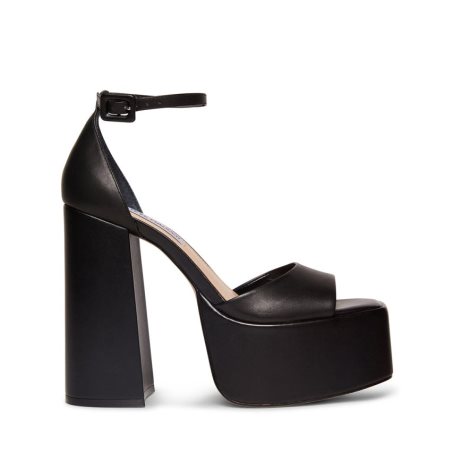 Black Steve Madden Kassiani Leather Women's Heels Sandals | PH 3147UZV